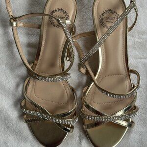 Glamorous Golden Evening Party Wedges with Shiny Stone Embellishments – I.Miller